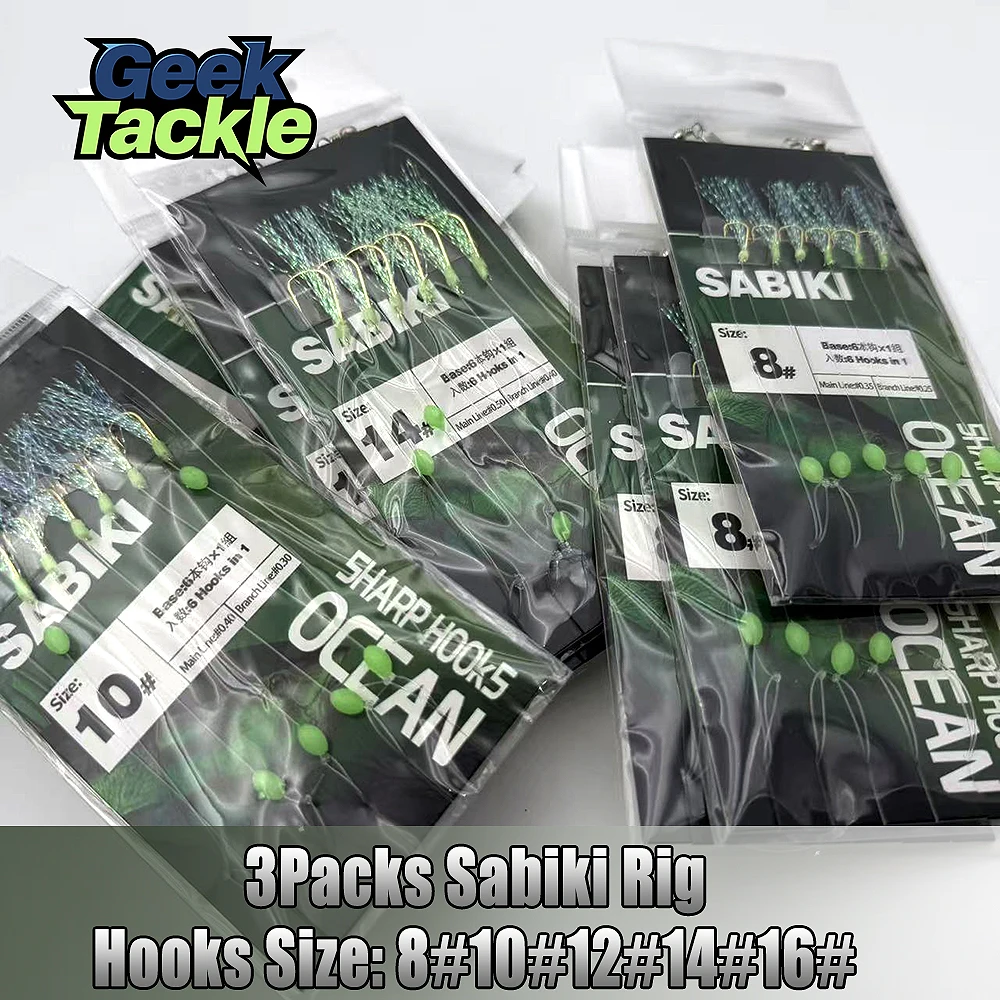 3 paquetes de aparejos Sabiki con cuentas luminosas, cebo de pesca, adecuado para caballa, sardinas, accesorios de pesca
