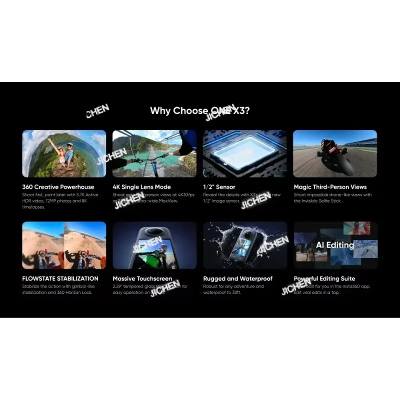 كاميرا الحركة HS HSJC Insta360 X3 بطارية 1800 مللي أمبير في الساعة 5.7K فيديو 10 متر مثبت تدفق مقاوم للماء Insta 360 ONE X 3 Sports Came #6
