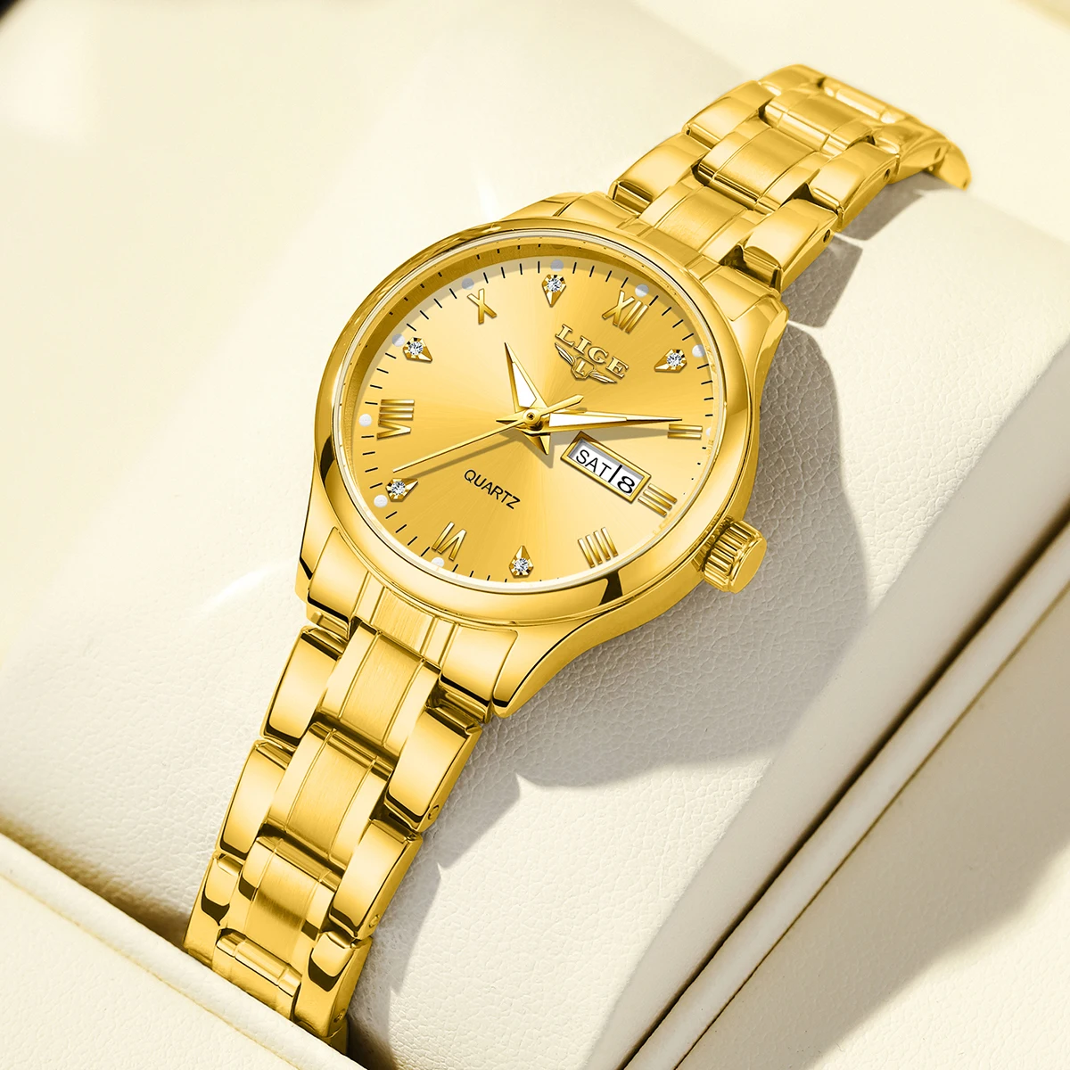 LIGE Women Wrist Watch Original Watches for Ladies Waterproof Stainless Steel Luxury Quartz Woman Wristwatch Gold Reloj Hombre