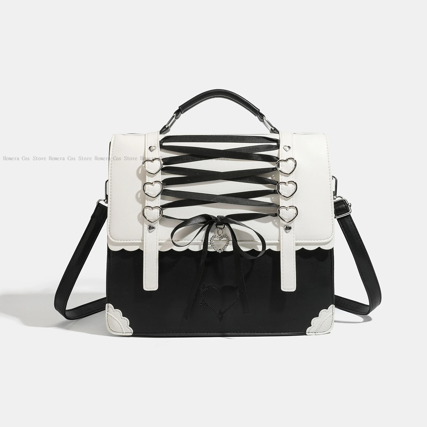 Bolso Jirai Kei de estilo japonés Lolita con decoración de lazo y corazón, convertible en 4 formas: de mano, bandolera, mochila y bolso cruzado para mujer.