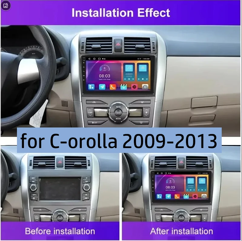 

9-дюймовый Android 13.0 2 ГБ + 32 ГБ для Toyota Corolla 2009-2013 Автомобильный GPS-навигатор Мультимедийный плеер Радиолента Головное устройство DSP