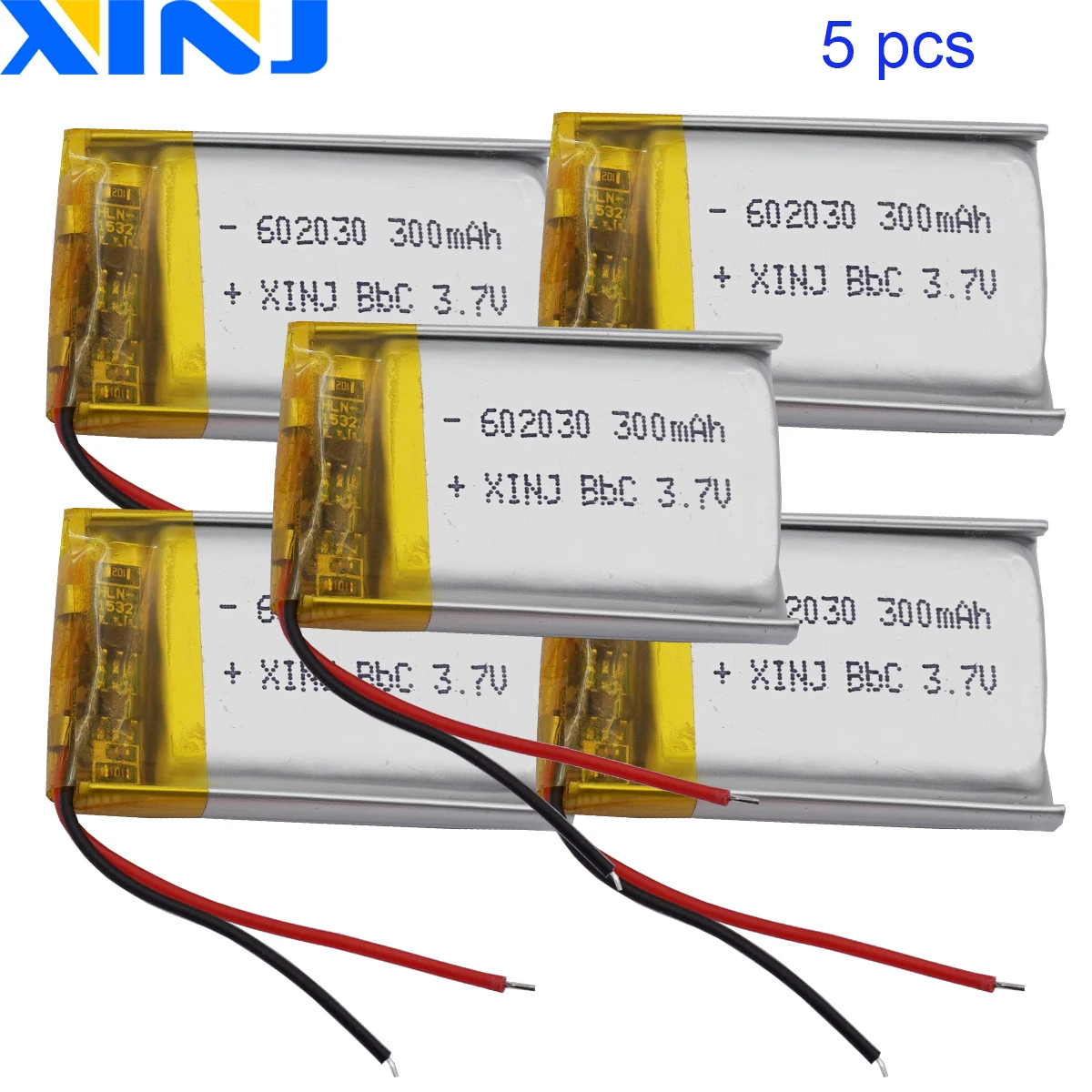 XINJ 5pcs 3.7V 300mAh Li-Polymer Lipo Rechargeable Lithium Battery Ions Cell 602030 For DIY GPS MP4 Earphone Bluetooth Speaker