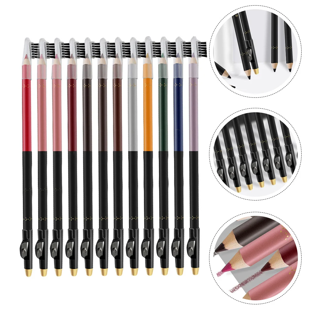 12 قطعة مجموعة تحديد الشفاه المقاومة للماء طويلة الأمد ماكياج العين قلم مزدوج الغرض 12 لون مظهر طبيعي ماتي النهاية #2