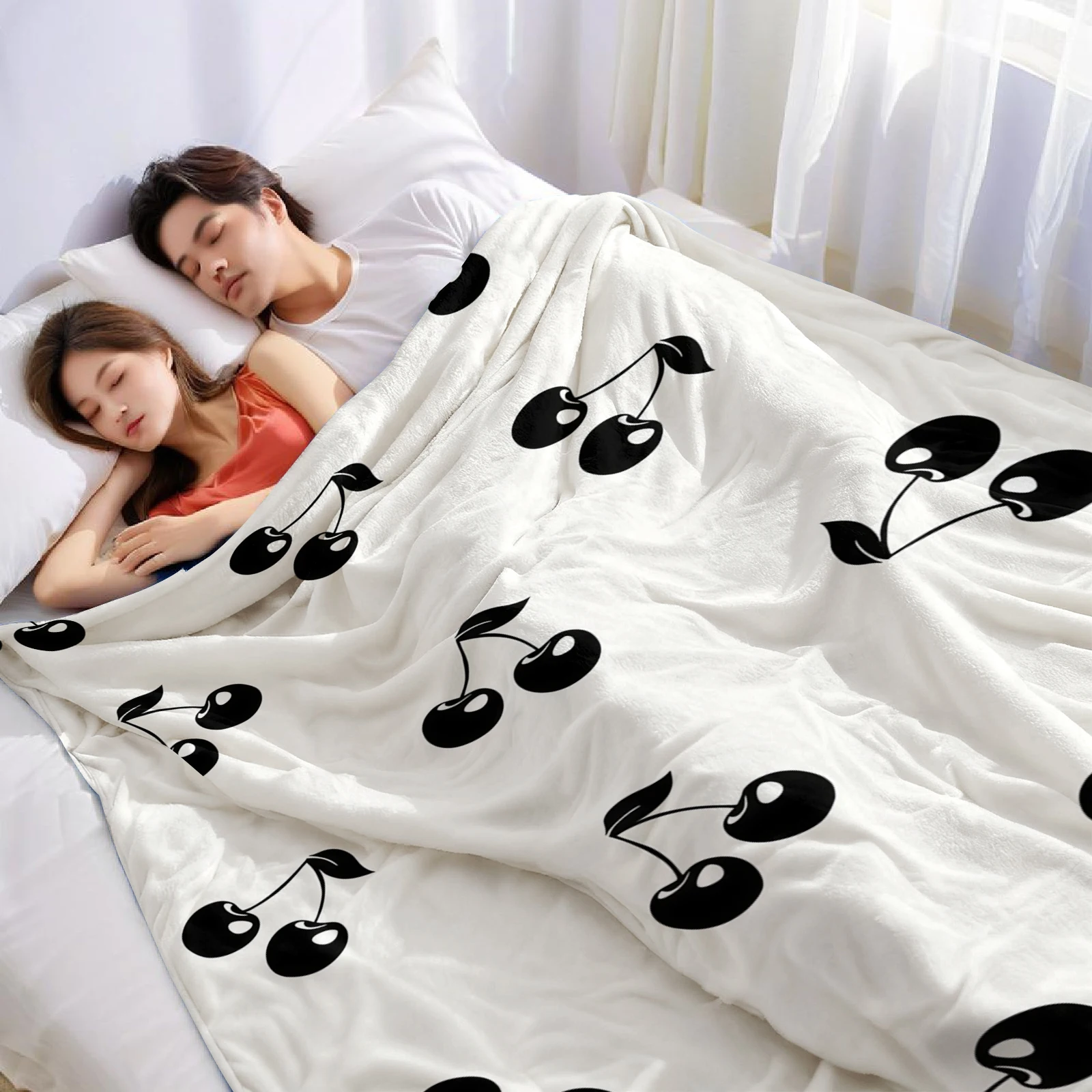 Mono Cherry Lightweight Microfiber Soft Christmas Fleece Blanket Warm Cozy Throw for Bed Sofa Office Travel All Season