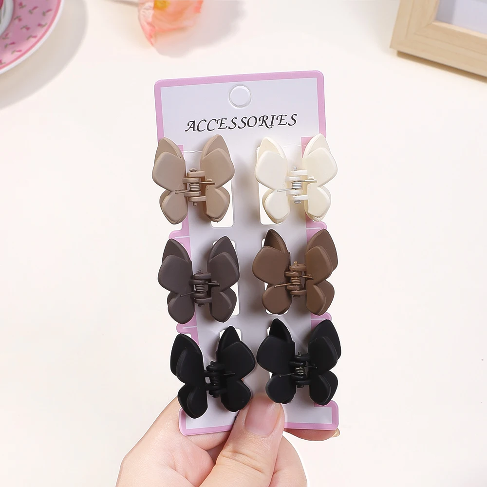 6 Pcs Small Mini Butterfly Claw Clips Women Girls,Nonslip Beige, Khaki, Brown, Black Jaw Clips for Thin Thick Hair accesorios