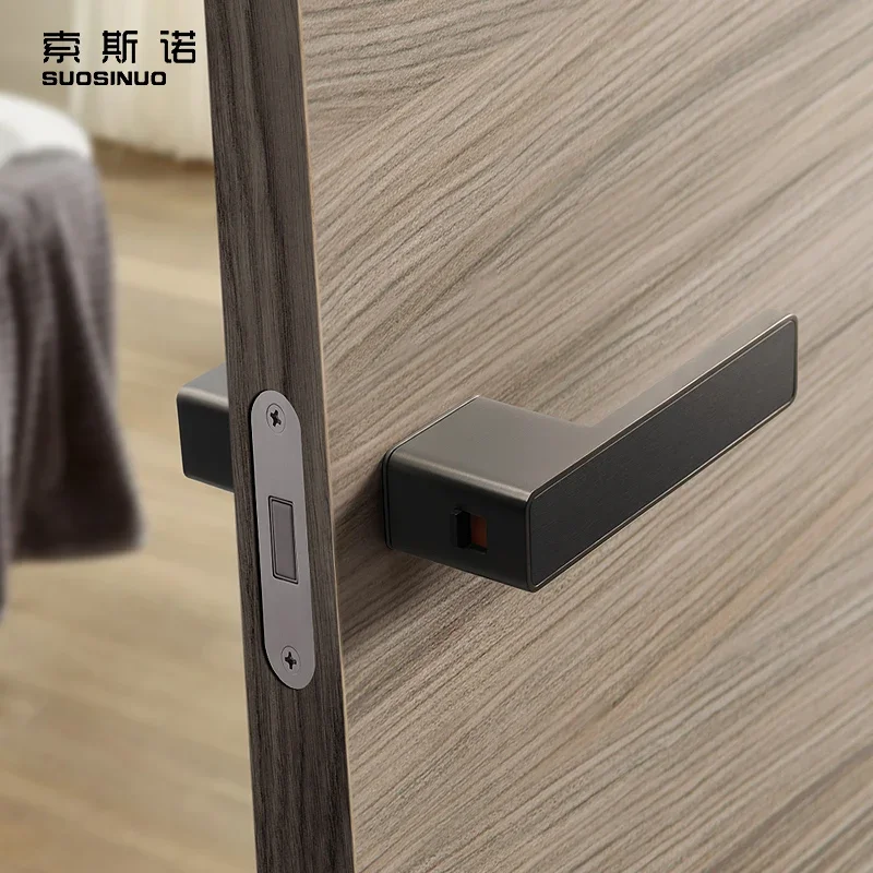 

High Standard Interior Bedroom Privacy Access Mute Grey Wooden Door Zinc Alloy Minimalist Modern Passage Door Lock Handle