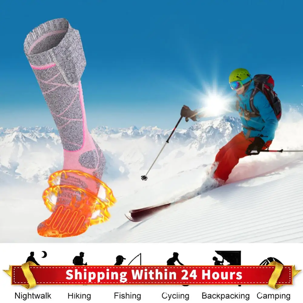 

Электрические велосипедные носки, 3,7 В, теплые носки на аккумуляторе, эластичные, удобные, 3 режима, регулируемые для рыбалки, кемпинга, пешего туризма, катания на лыжах