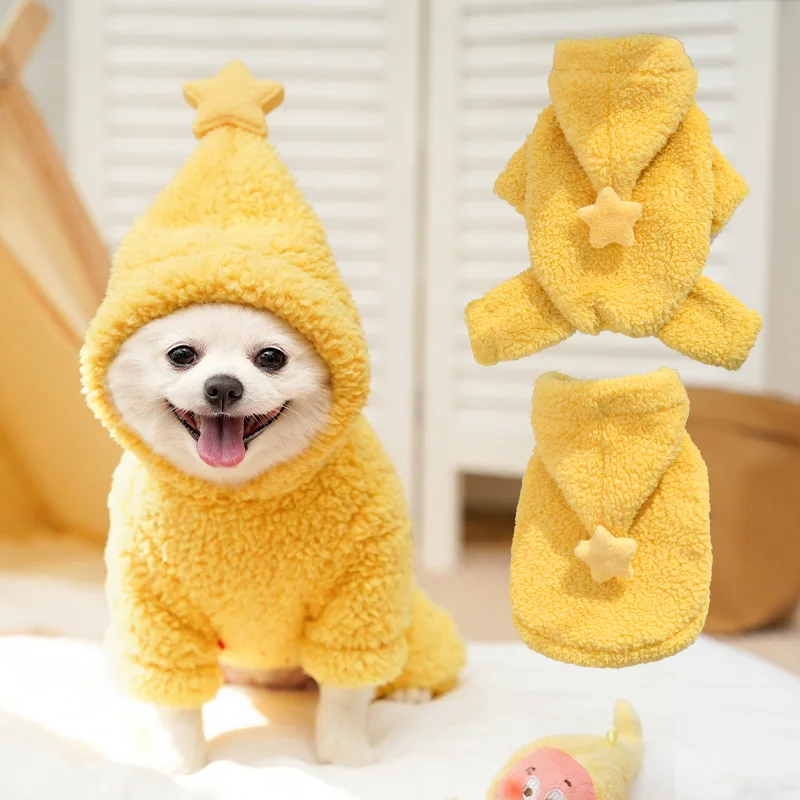 1Pcs Pet Fleece-Lined Thick Hooded Vest for Dogs & Cats, Autumn/Winter Indoor Pajamas for Bichon Frise, Pomeranian and More