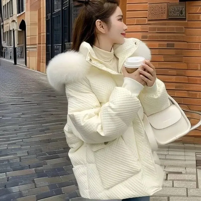 

Korean Women Long Sleeved Down Outwear 2025 Ladies High-End Hooded Cotton Padded Coat Winter Female Casual Parkas Jacket