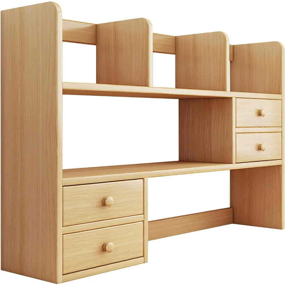 حقيبة مكتب، منظم رف سطح المكتب الخشبي مع حجرة ودرج لغرفة النوم الجامعية، رف كتب علوي للمكتب للتخزين #1