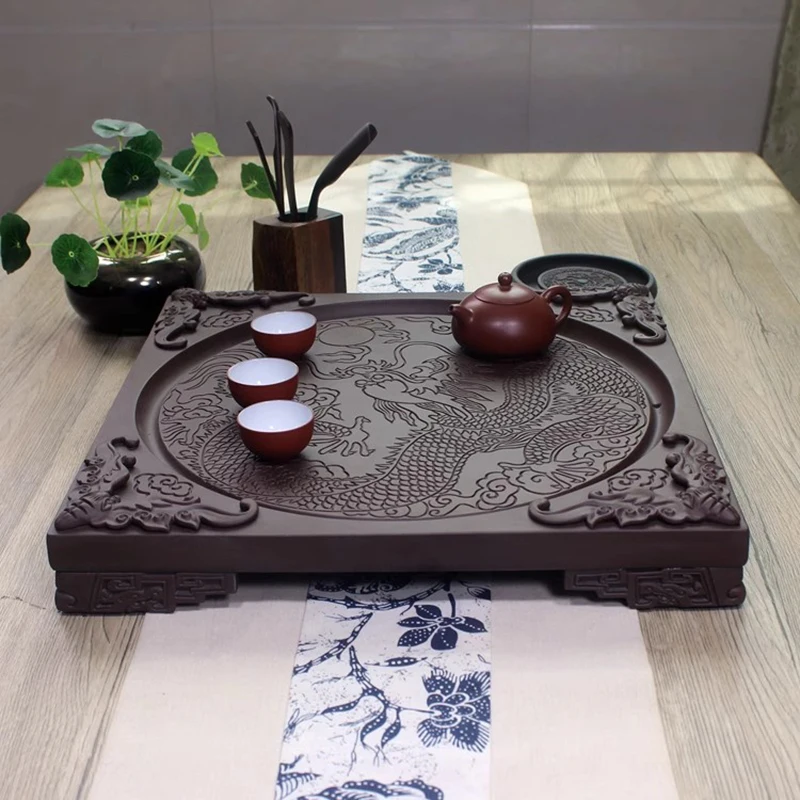 

Rectangle Living Room Tea Tray Luxury Serving Drainage Storage Tableware Tea Tray Nordic Fruit Desk Chinese Plateau Home Product