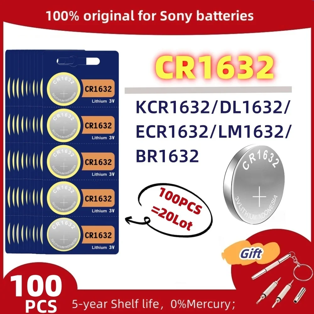 100PCS Original For Sony CR2032 CR2025 CR2016 CR1632high quality Lithium Battery Watch Car Key Remote Control Button Coin Cells