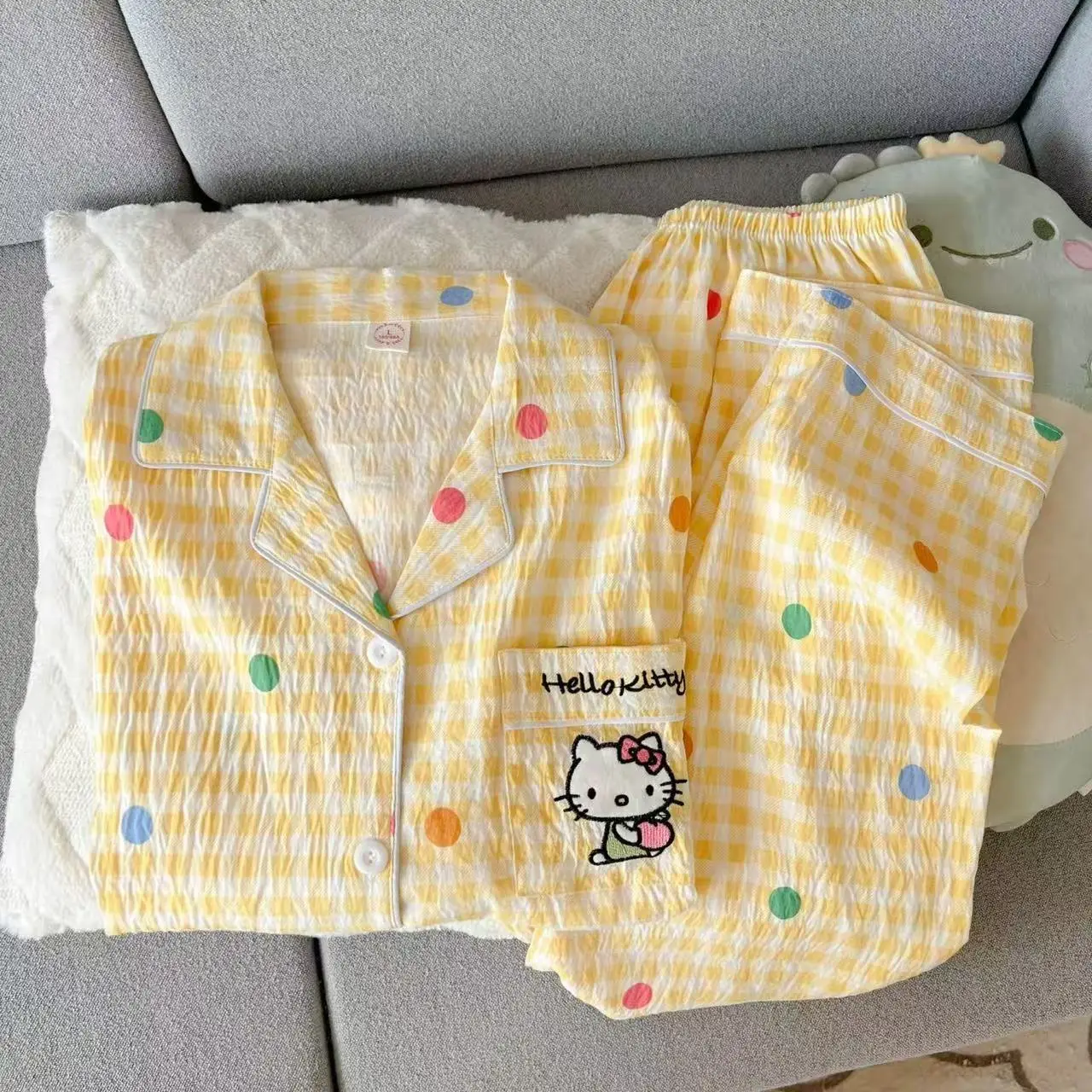 Women Hello Kitty Embroidered Lapel Pajama Top White Sleep Shirt Cute Casual Home Wear Perfect Birthday Gift for Teen Girls view 2