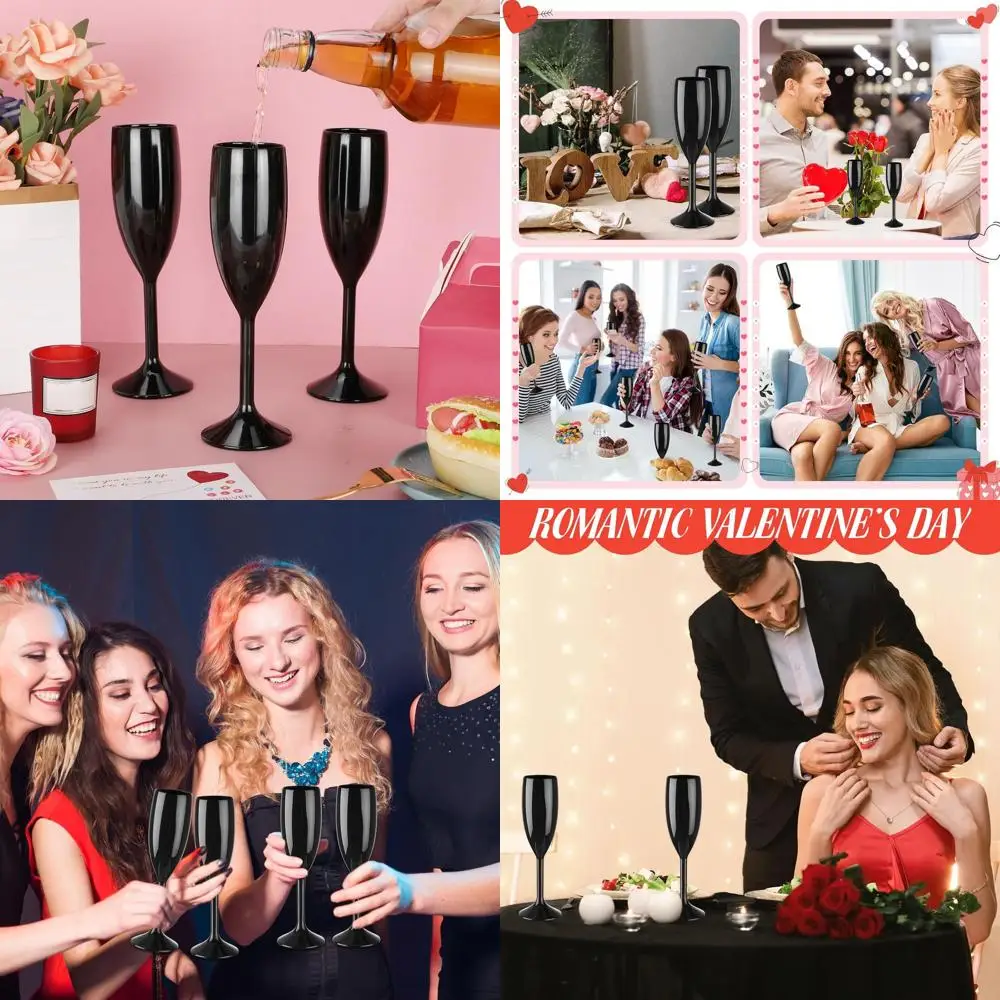 

Набор из 40 черных акриловых бокалов для шампанского объемом 6 унций - небьющаяся, многоразовая посуда для вечеринок, свадеб и других мероприятий