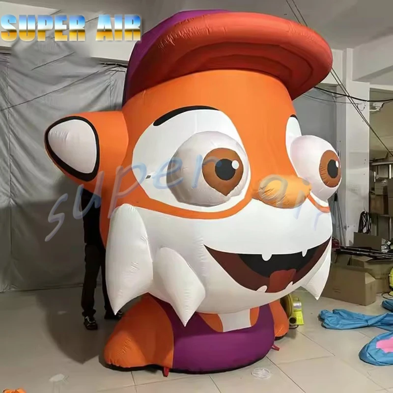 Modèle de mascotte de dessin animé publicitaire, renard gonflable pour commerce avec souffleur d'air