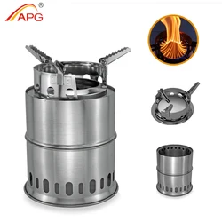 APG Camping Wood Stove Split Portable Gas Stainless Steel Gas Firewood Burners Backpacking Furnace