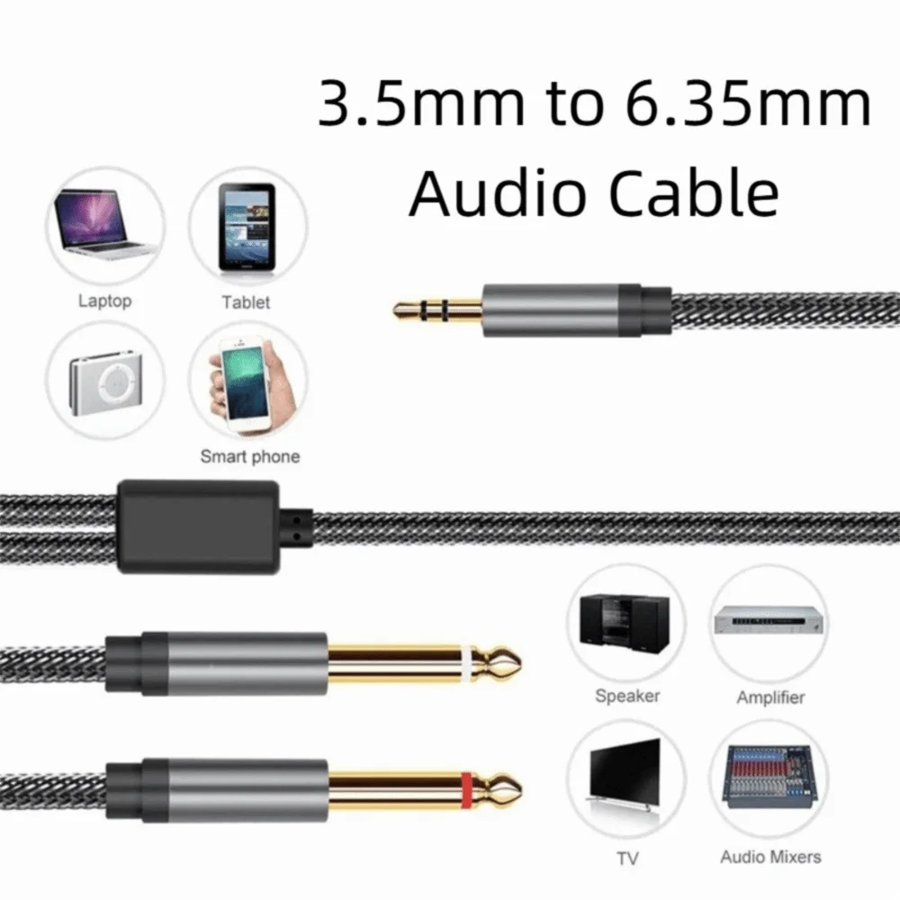 

Dual Channel 3.5mm To 2 6.35mm Audio Cable Y Splitter 2 in 1 3.5mm To 6.35mm Audio Splitter Cable Aux Wire Adapter