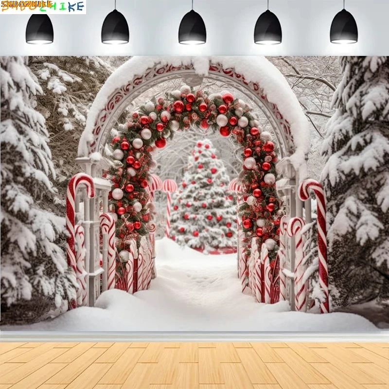 

Christmas Day Digital Photography Backdrops Charming Sweet Candycane Castle Fantasy Snow Kids Photo Studio Background CX-01