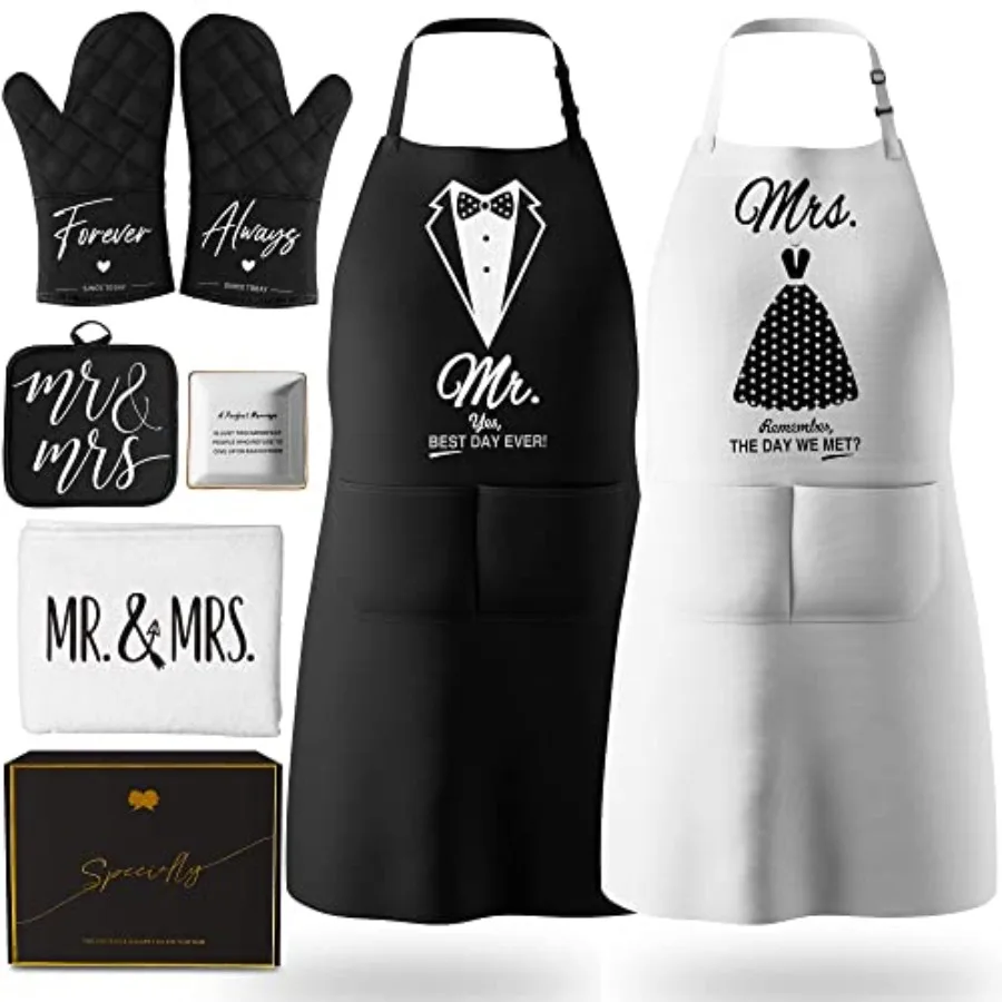 

Mr and Mrs Aprons for Couple Gift-Anniversary, Bridal Shower, Wedding, Engagement, Christmas Gifts for Couple, Kitchen Gift Set