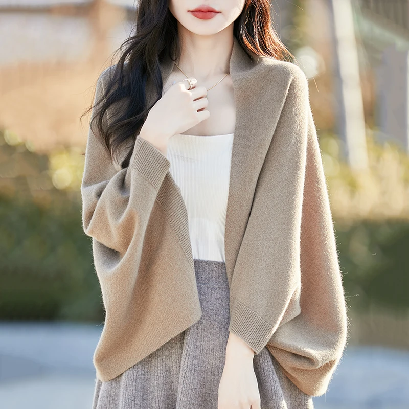 

Hot selling new product pure wool knitted cardigan women's V-neck sweater casual loose spring and autumn women's coat shawl