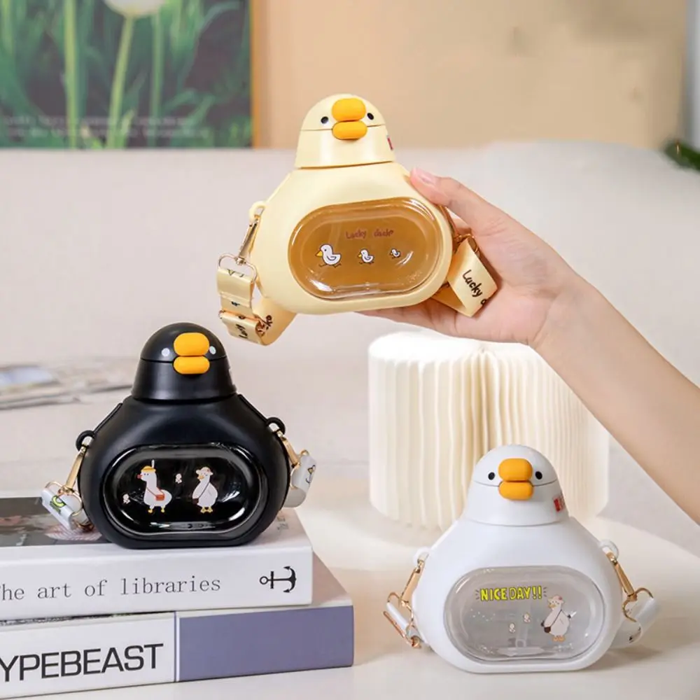 

Duck Shape Cute Duck Bottle Carried with Straps with Straw Big Belly Water Bottle Portable Soft Ear Large-Capacity Big Belly Cup