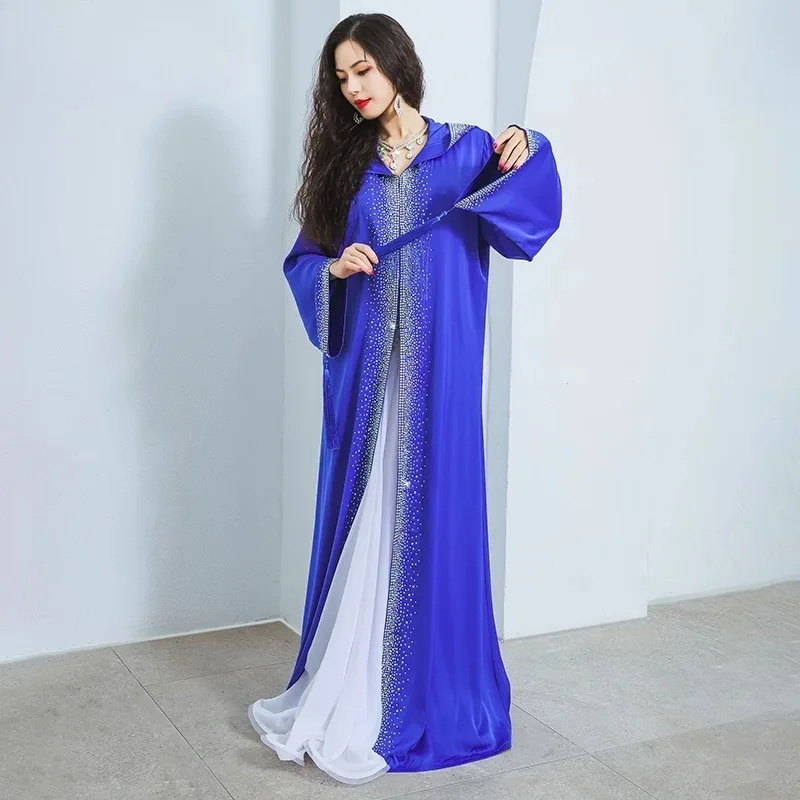 Customized New Belly Dance Costume Performance Waiting Dress Competition Preparation Windproof Warm Coat Waiting Cloak Robe Blue