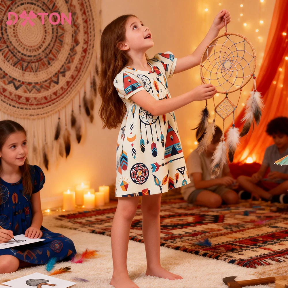 

DXTON Summer Girls Dress Short Sleeve Casual Toddler Girls Casual Dress Children School Daily Clothing Baby Kids Holiday Outfits