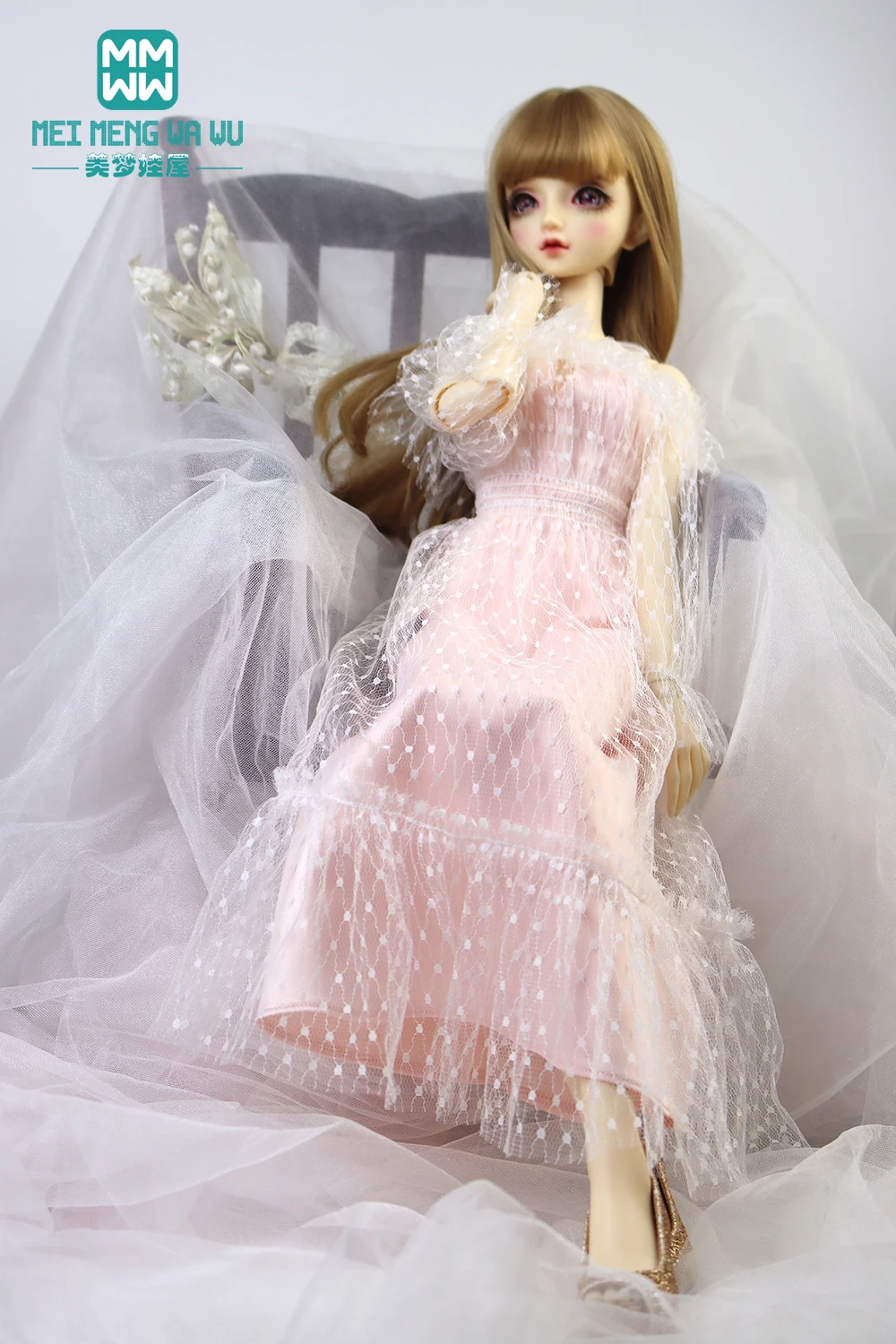 Se adapta a ropa para muñeca BJD 1/3, juguetes, muñeca articulada con bola, falda larga de tul de encaje a la moda