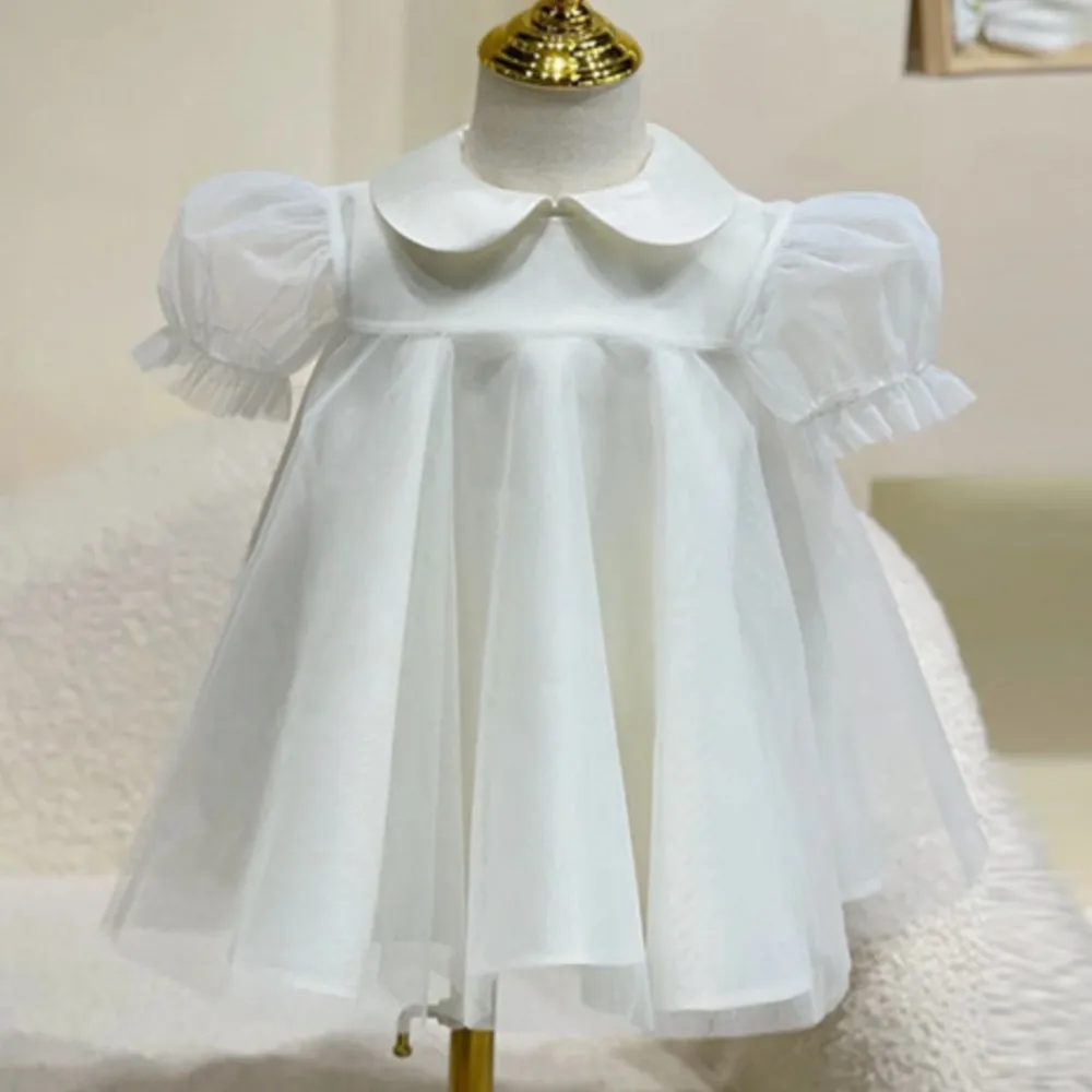 

solid white dress baby girl with lapel and fluffy gauze princess party dress vestidos de meninas infantil