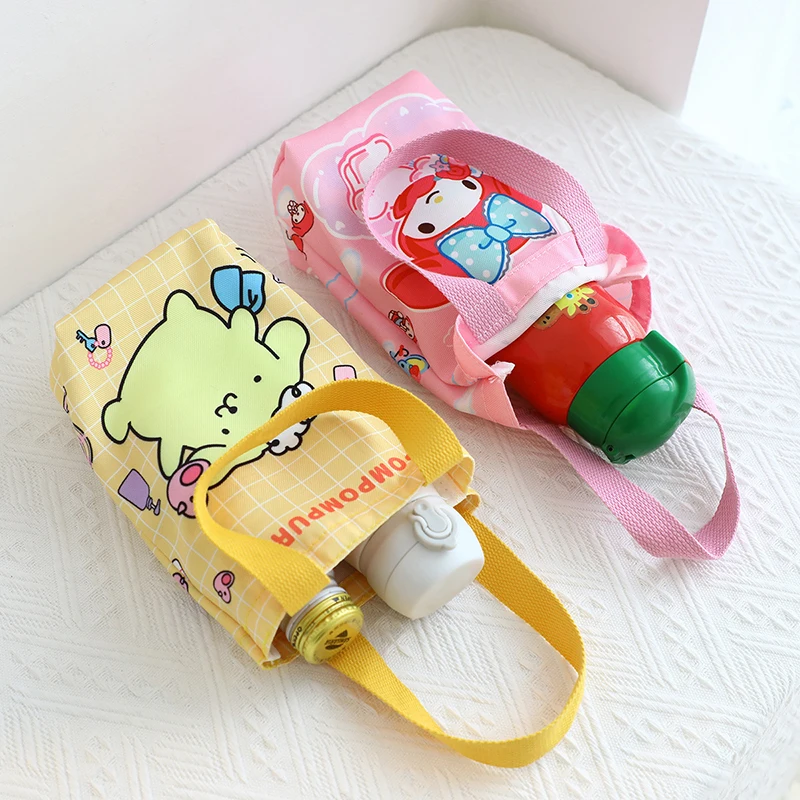 Kawaii Sanrio Hello Kitty Water Bottle Bag Cute Kuromi Pochacco Canvas Mug Bags Tote Girls Gift