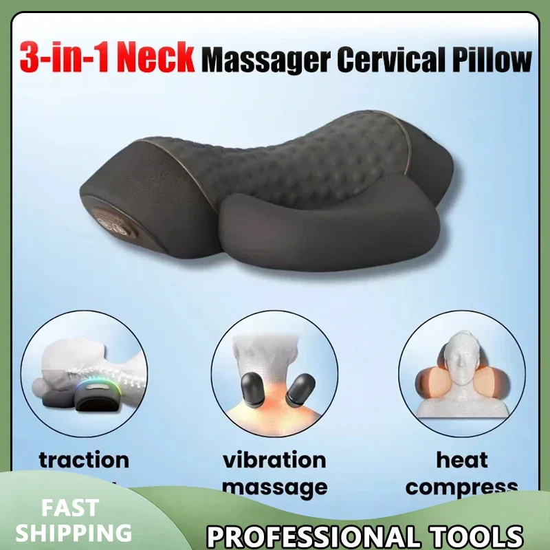 

Успокаивающий массажер для шеи-3-в-1, шейная подушка, горячий компресс, вибрационный массаж, расслабляющая подушка для шеи, массажер для поддержки позвоночника