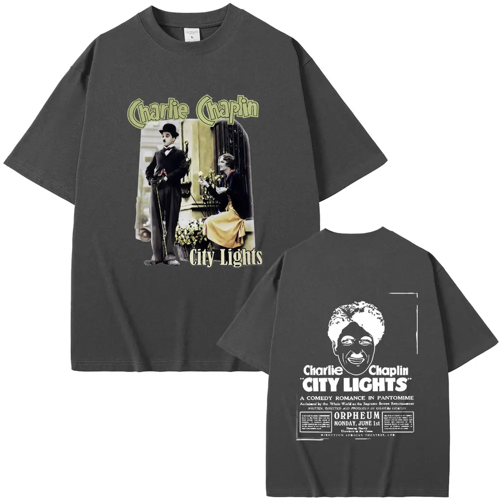 Classic Vintage Movie Chaplin City Lights Double Sided Print T-shirt Men Women's Casual Hip Hop T Shirts Male Gothic Tshirt Tops