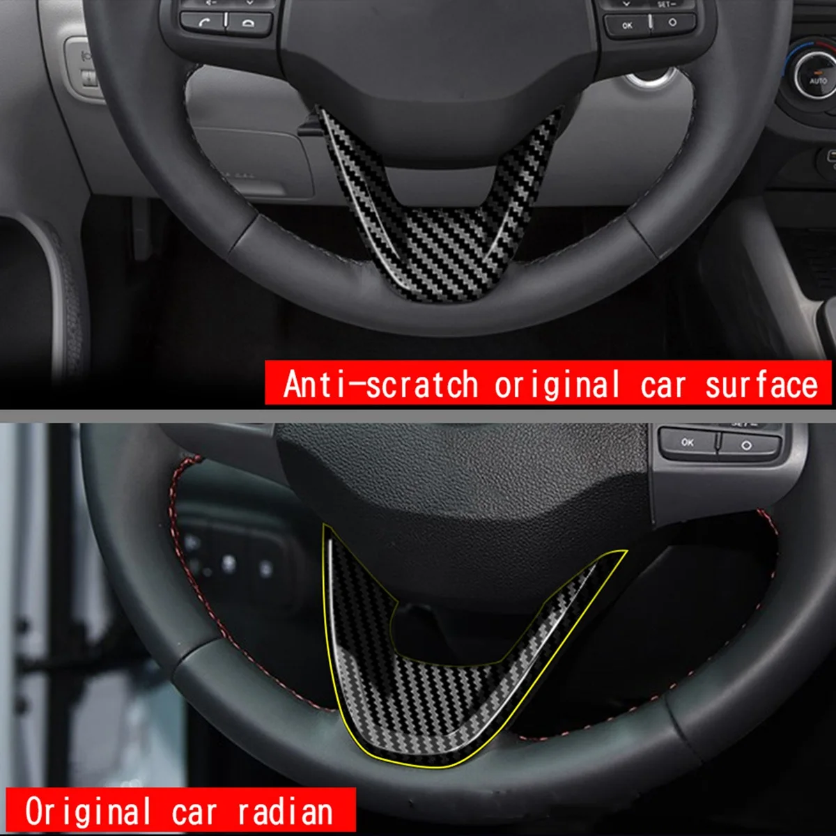 Car Carbon Fiber V Style Steering Wheel Panel Cover Trim Decoration Frame Sticker for 2022