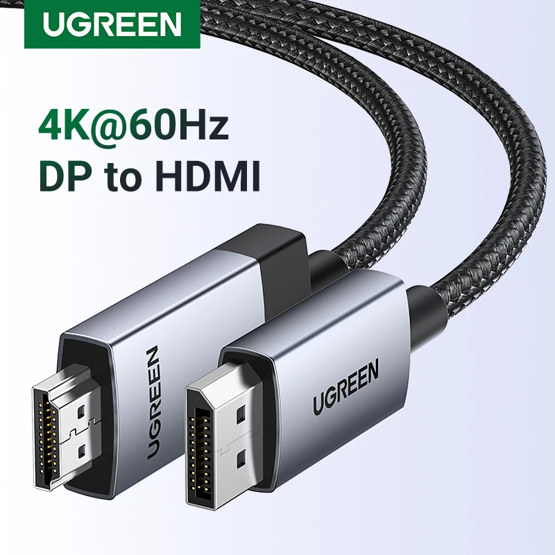 

UGREEN DisplayPort to HDMI Cable 4K 60Hz DP to HDMI Cable Display Port Male to HDMI Male Adapter for HDTV Projector DP to HDMI