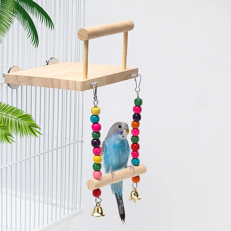 Wooden Parrot Game Rack Hanging Climbing Ladder Swing Station Pole Station Stick Desktop Parrot Pets Training Toy Set