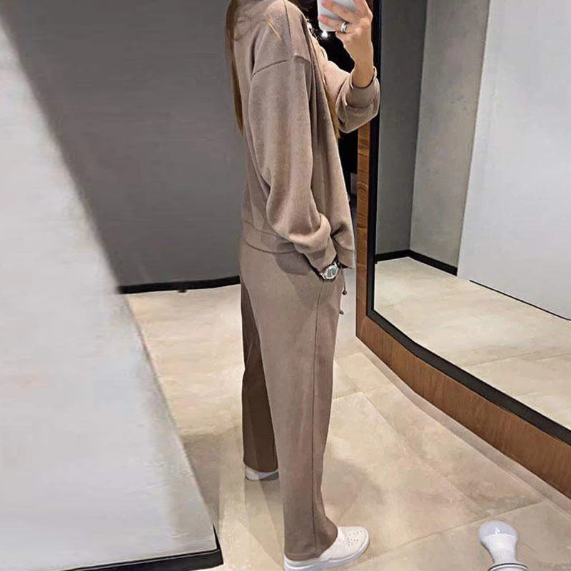 Solid Sports Comforty Casual Two Piece Set Women Spring V Neck Button Top Jacket & Sweatpant Outft Fall Long Sleeve Lace-up Suit