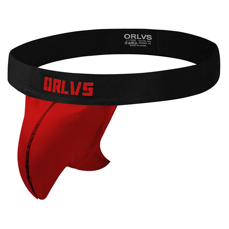 ORLVS 4PC/LOT Men Underwear Sexy Jockstrap Men Bikini Briefs Hollow G-Strings Thongs Gay Men Underwear Breathable Penis Pouch