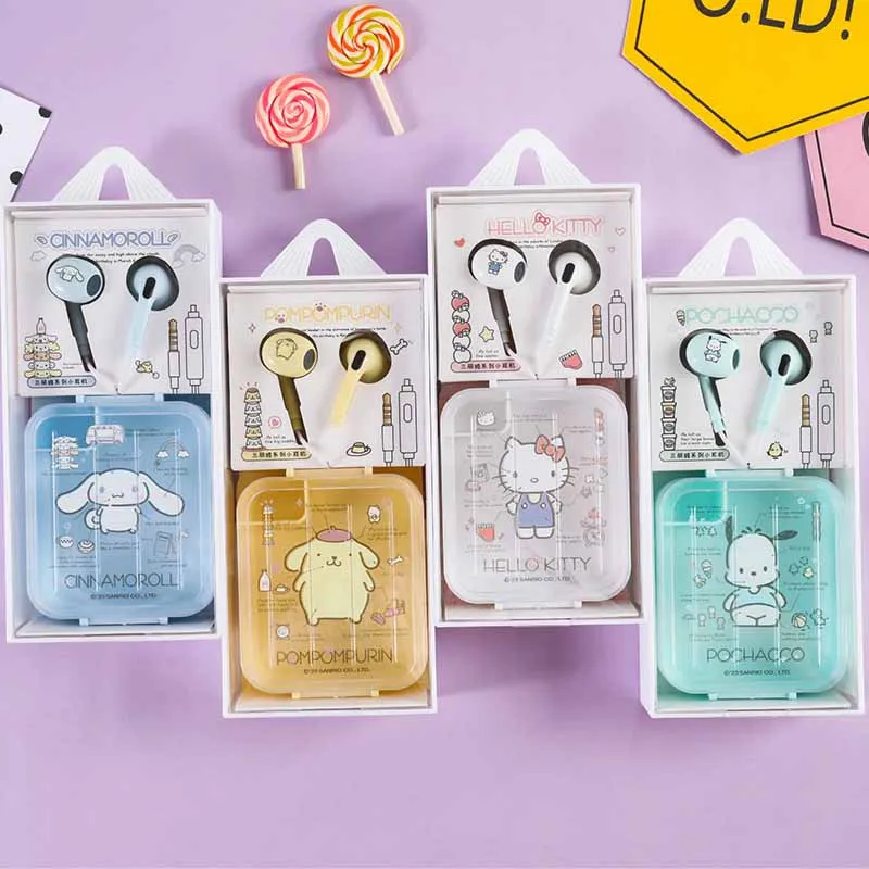 Мультяшные аниме Sanrios Hellokittys Cinnamoroll почтовые Симпатичные проводные наушники-вкладыши подходят для мобильных телефонов и планшетов