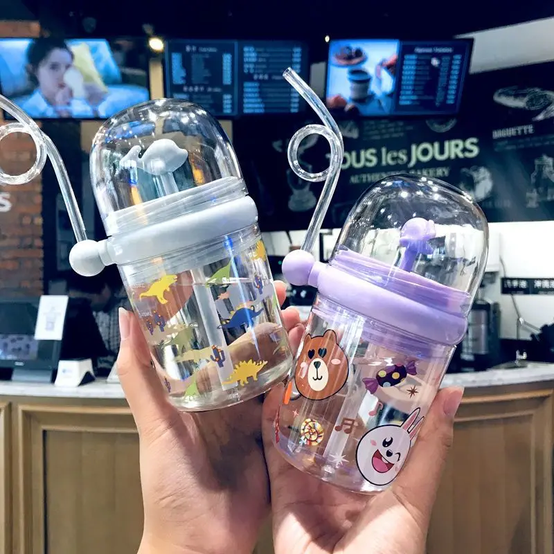 

Whale Water Spray Straw Cup,Cute Fountain Plastic Cups for Children, Anti Drop Kindergarten Straw Water Cup with Shoulder Strap
