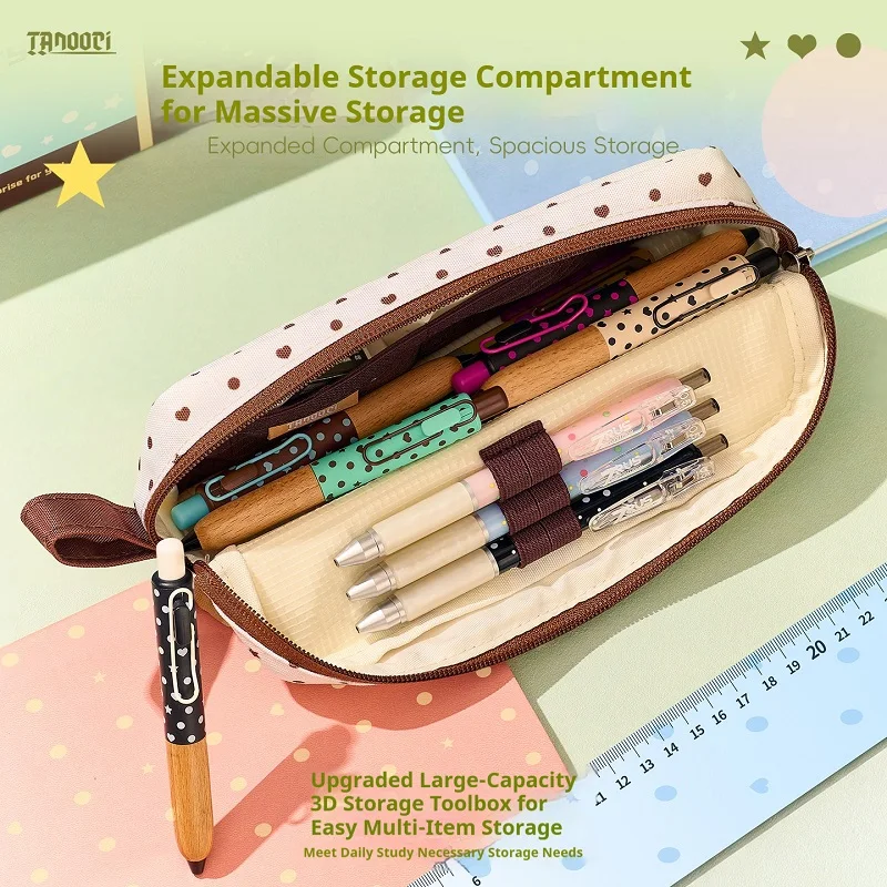 TANOOCI Magnetic Expandable Pencil Case Large Capacity Fold Open Desktop Standing Pen Bag Multi-layer Stationery Organizer Pouch