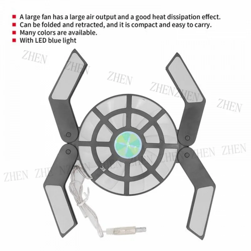 Y ホットノートパソコンクーラーパッド、発光大型ファン付き、USBノートパソコン用、折りたたみ式