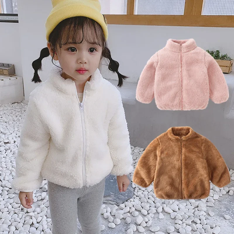 Giacche da ragazza rosa Cappotto autunnale Giacca invernale in pile termico per bambini 1 2 3 4 5 anni Cappotti per bambini Capispalla coreano caldo