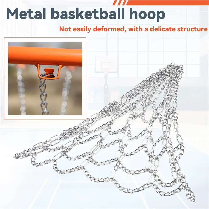 YHOLI-Sport Rede de basquete com corrente de ferro ao ar livre 12 laços Rede de substituição de gol de basquete resistente padrão