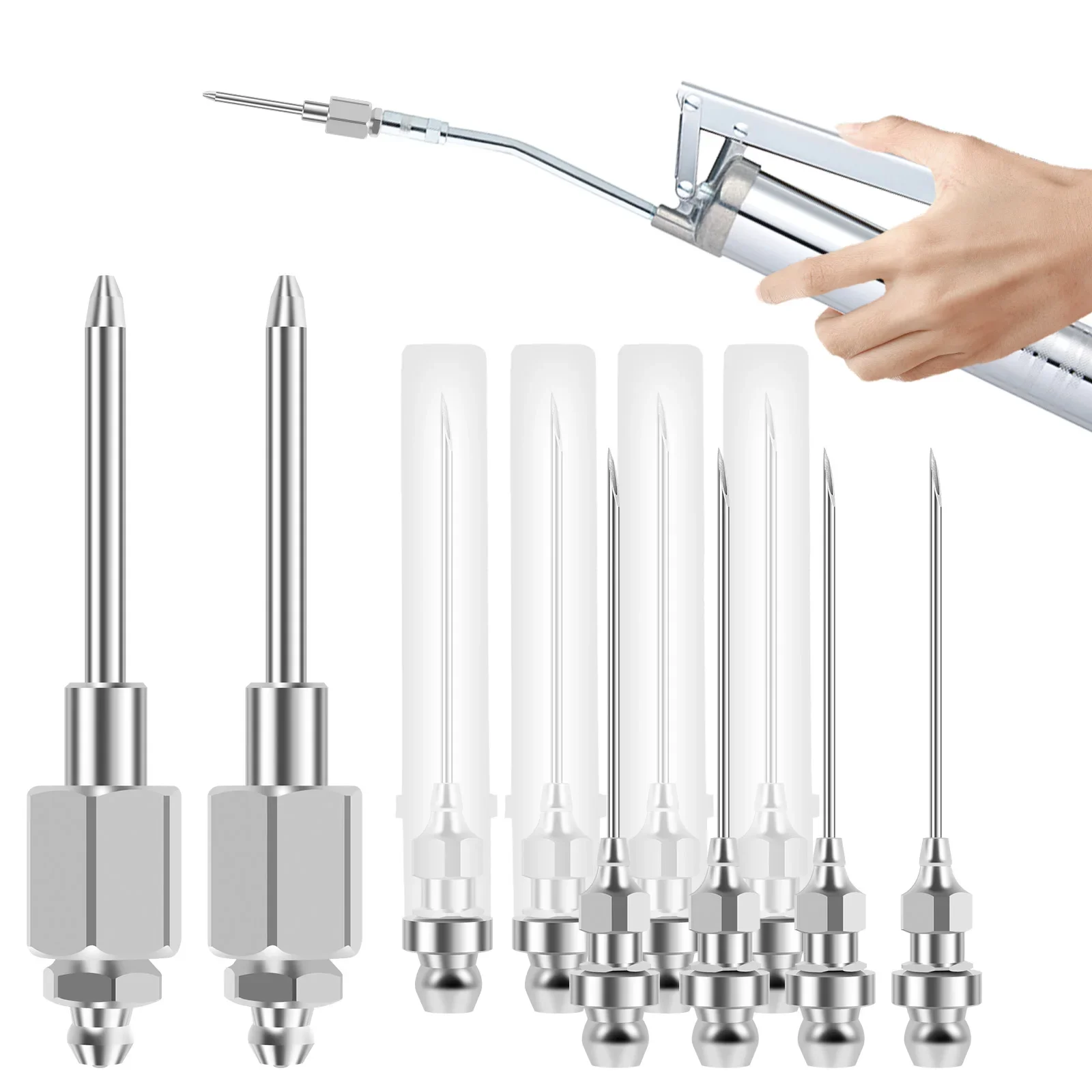 

10 шт., шприц для смазки, игла, адаптер для смазочной муфты, насадка для смазки, инструмент для автомобильного трактора, корабля, смазочная муфта, монтажный инструмент