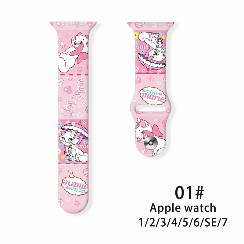 Disney Marie Cat Silicone Strap for Apple Watch Band 7 6 5 SE 4 3 2 1 Cute Bracelet for IWatch Series 41mm 45mm 42mm 38 40 44mm