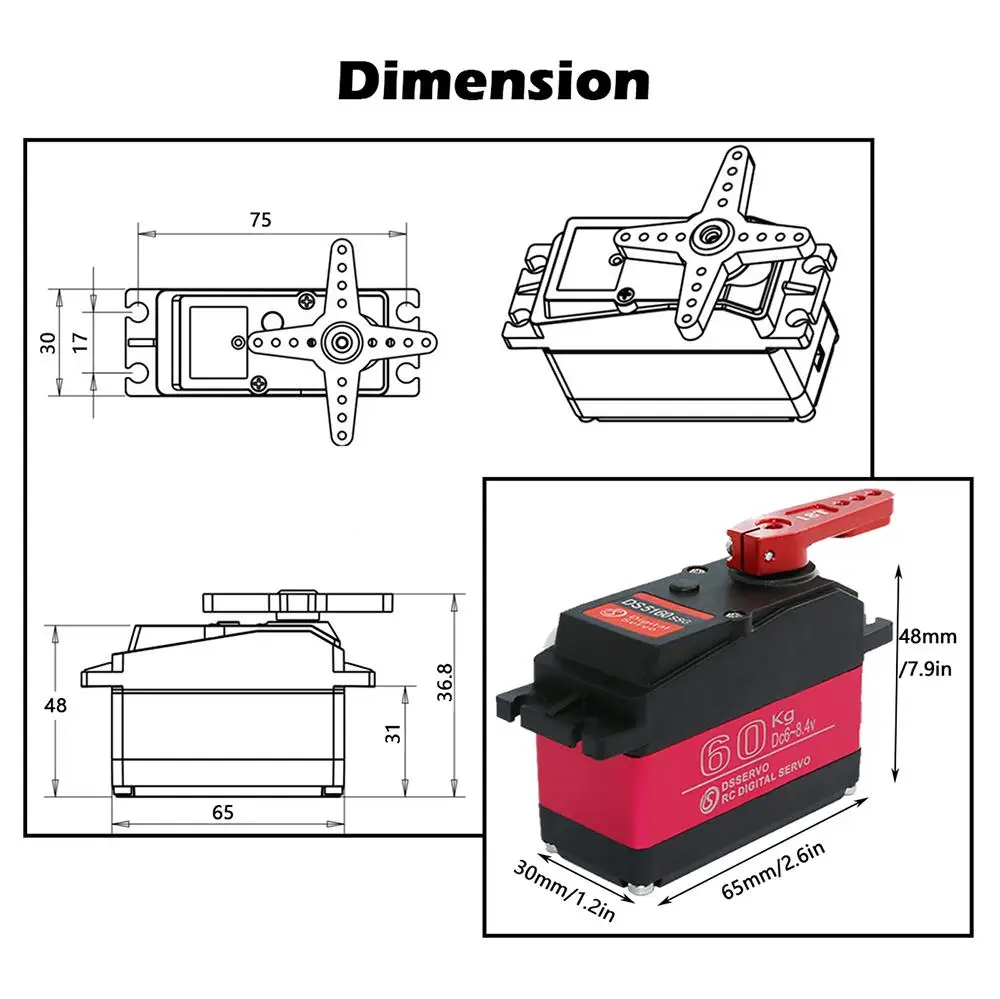 20/25/30/35/40/45/60/80/150kg digtal rc kernloses Servo wasserdichtes Servo mit hohem Drehmoment ds3218 ds3225 ds3230 ds3235 ds5160 pro – Detail 26