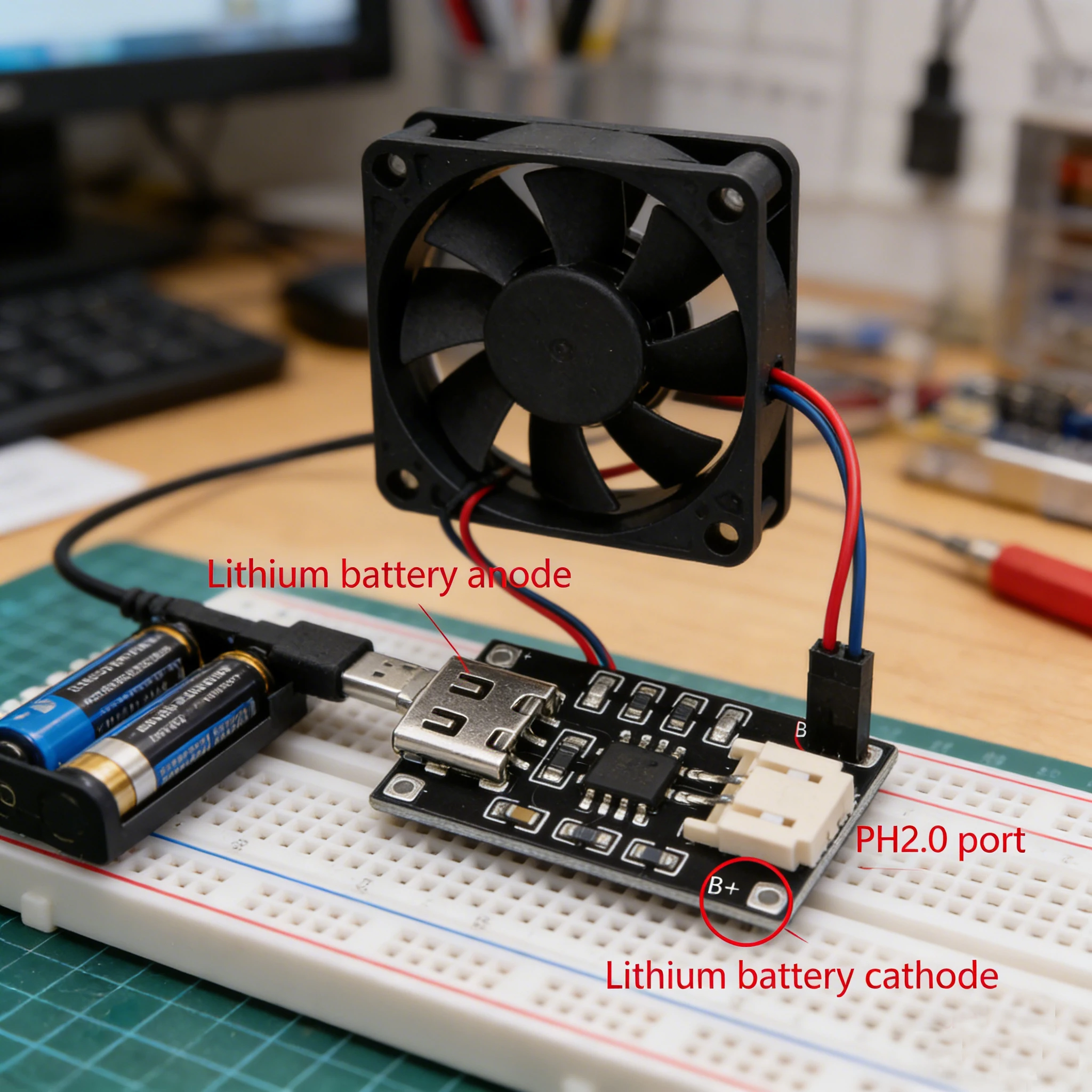 

3.7V Li-ion Battery Charging Board Type-C 5V Input 1A Output PH2.0 Anti-Reverse Interface LED Indicator for Portable Electronics