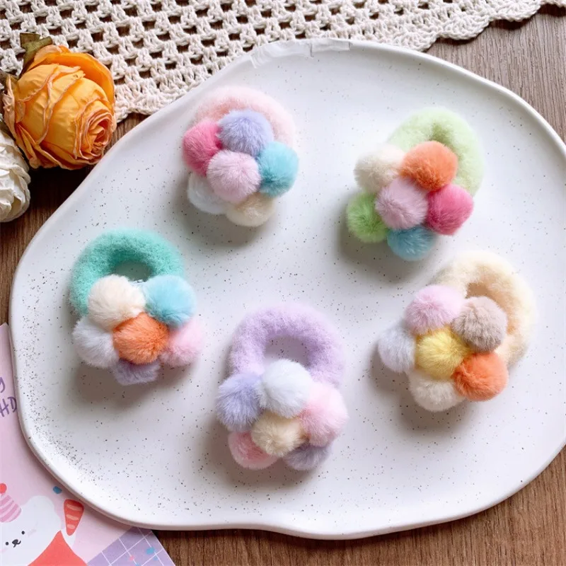 

Sweet Multicolor Plush Floral Elastic Hair Bands for Girls Ponytail Holders Adorable Secure No Crease Daily Hair Accessories