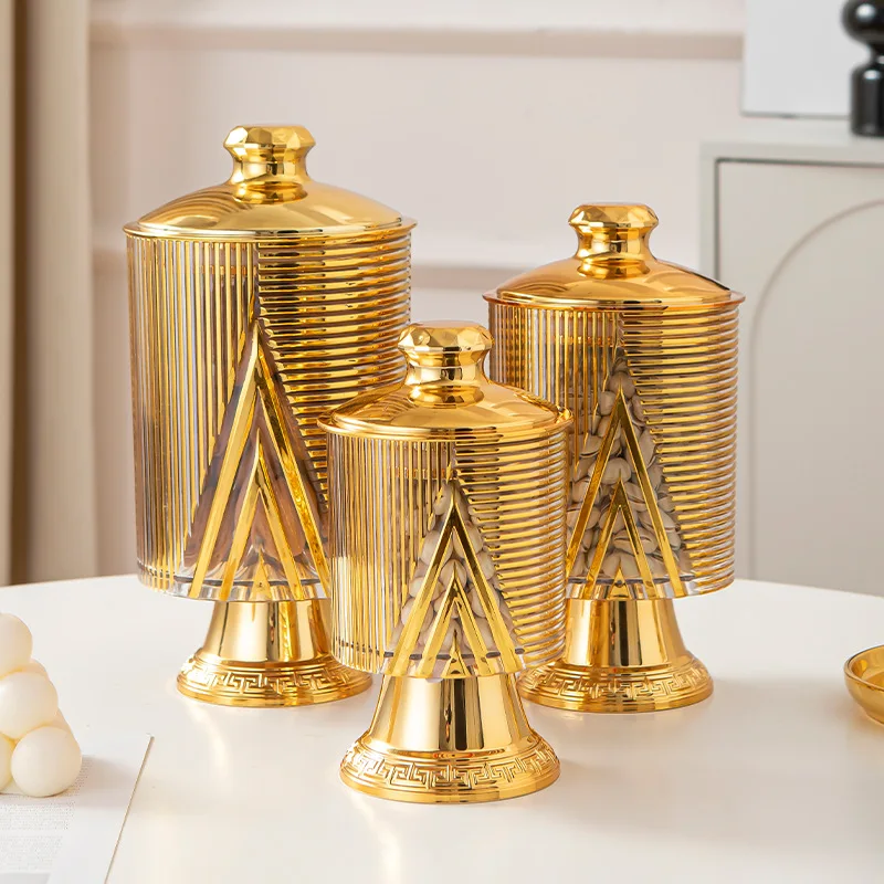 

Rich Gold Decorative Footed Candy Buffet Display Elegant Storage Jar Wedding Organizer Canisters Kitchen Airtight Containers Set