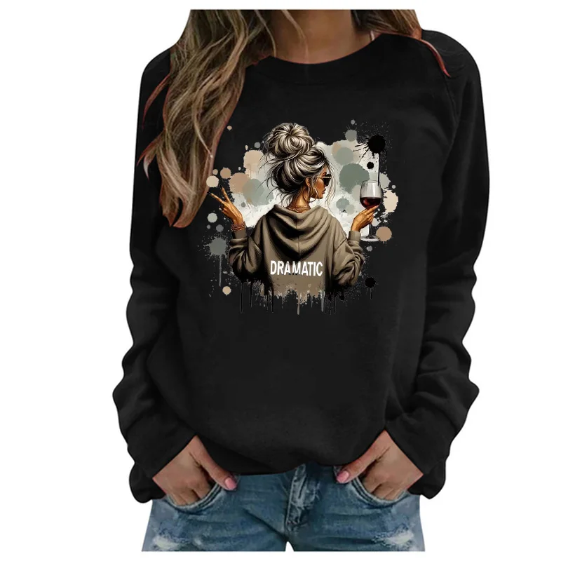 

Hip Hop Dramatic Wine Art Printed Long Sleeve Shirt Funny Gothic T Shirt Women's Print T-Shirt Crew Neck Top Tee Tshirt Casual